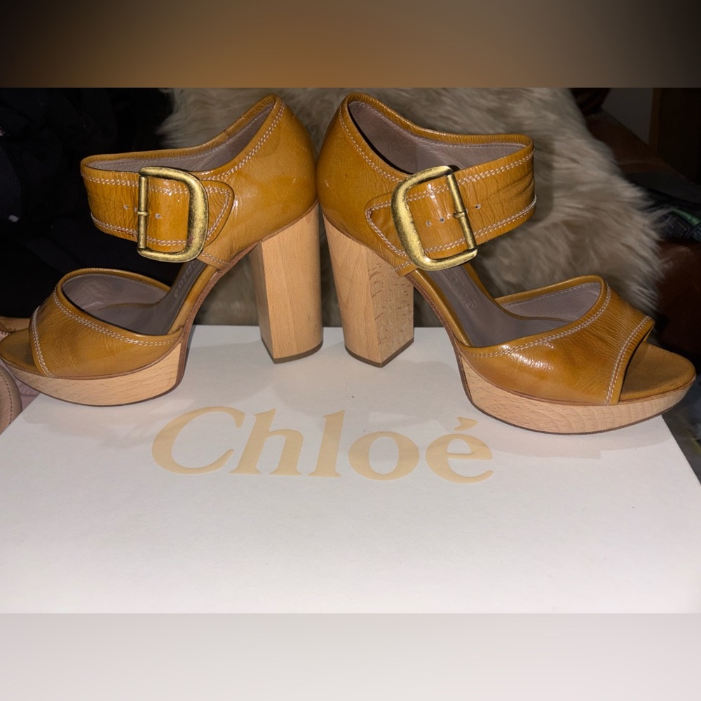 Chloe patent leather peep toe platforms